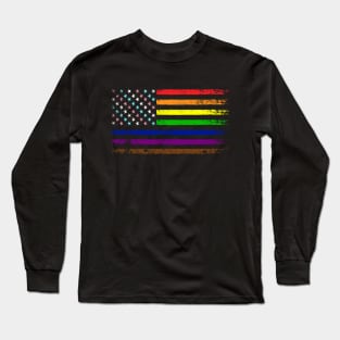 LGBT Rainbow American Flag | LGBTQ 4th of July | Inclusive Gay Pride Flag Long Sleeve T-Shirt